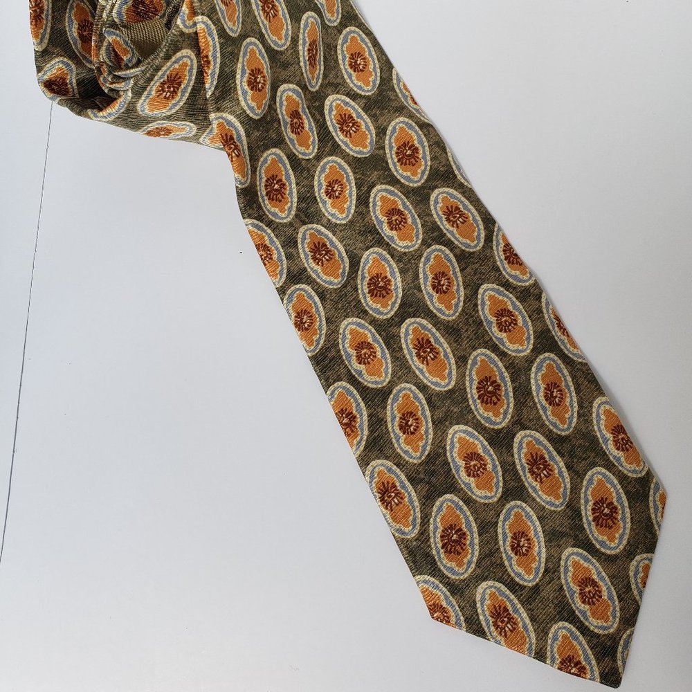 Men's Joseph Abboud Olive Green Print Silk Tie